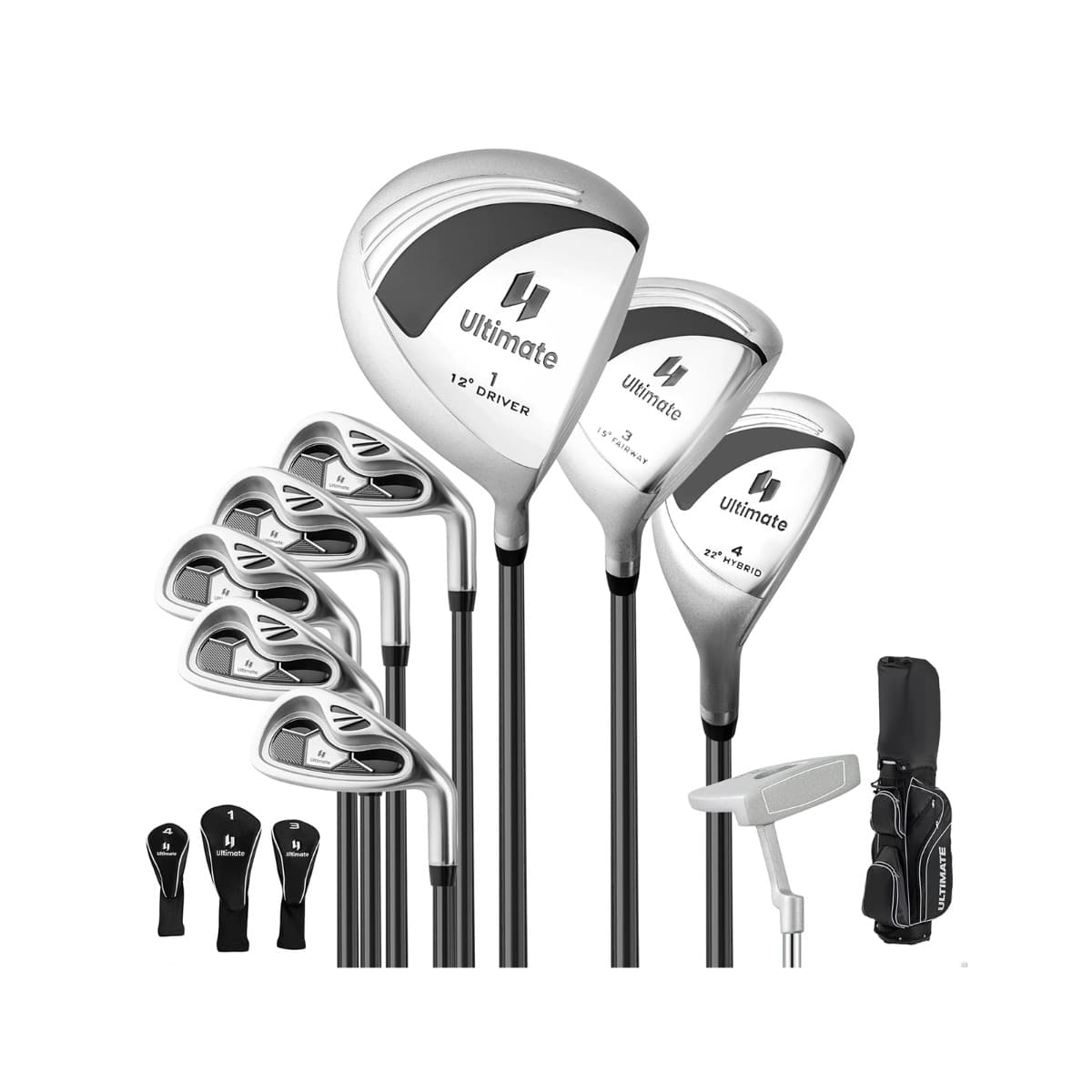 CostwayEnsemble de Golf Complet pour Femmes Comprend 460CC #1 Driver #3 Fairway #4 Hybride #6 #7 #8 #9 & #P Fers Putter 3 Protèges-Chef Noir