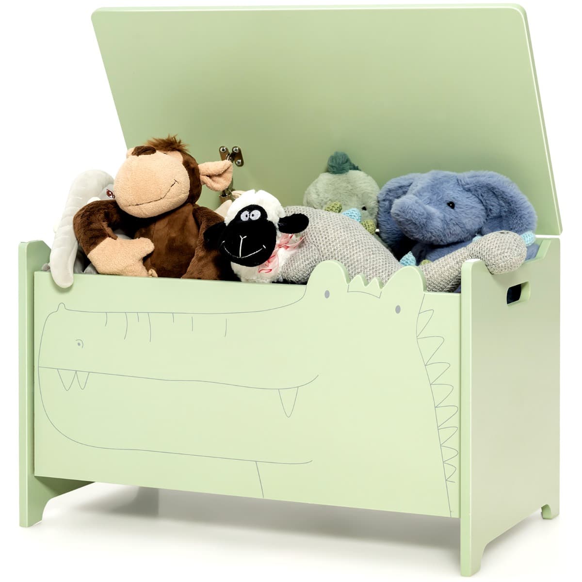 CostwayCoffre à Jouets en Bois avec Couvercle Rabattable et 2 Poignées 60 x 33 x 37,5 cm (Lx lx H) Rangement Chambre enfant Vert