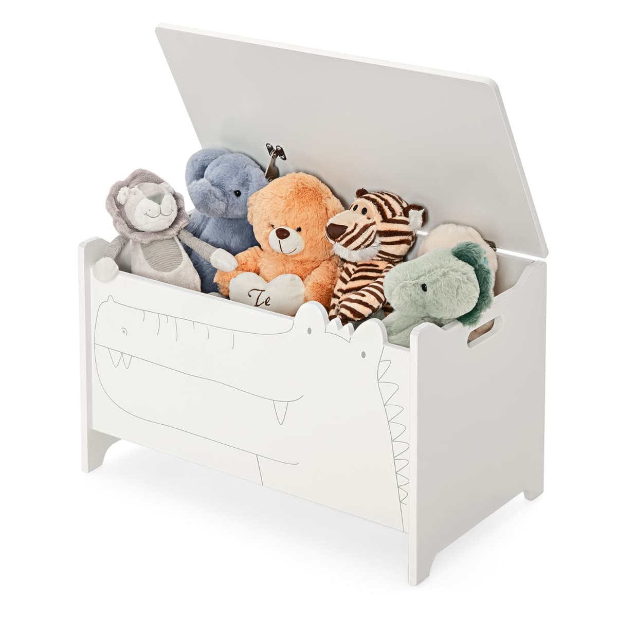 CostwayCoffre à Jouets en Bois avec Couvercle Rabattable et 2 Poignées 60 x 33 x 37,5 cm (Lx lx H) Rangement Chambre Enfant Blanc