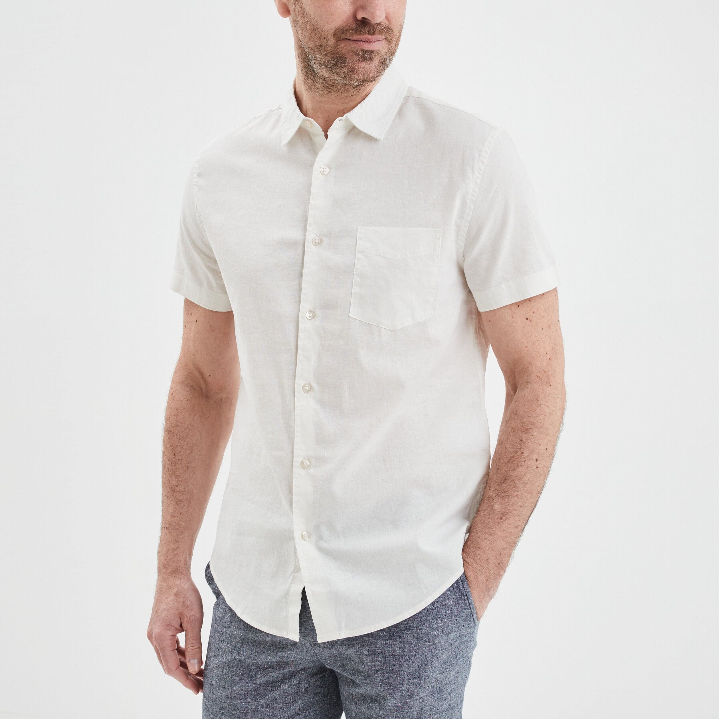 Chemise manches courtes lin mélangé blanc homme